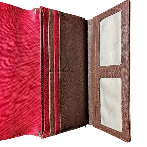 Tous Wallet Bag Red Brown 7" Coin Purse Trifold Zip - Picture 6 of 9
